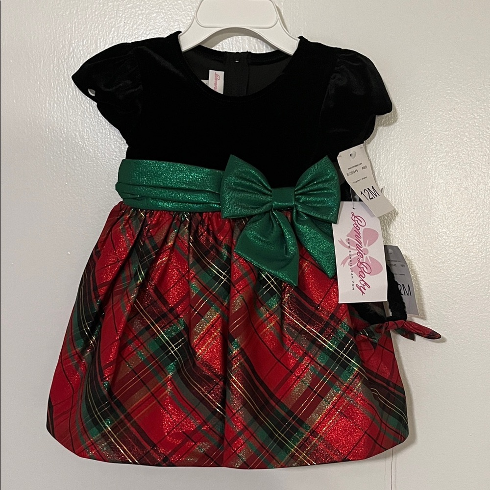 Bonnie Jean Girls Holiday Christmas Dress - Classic Plaid with Velvet